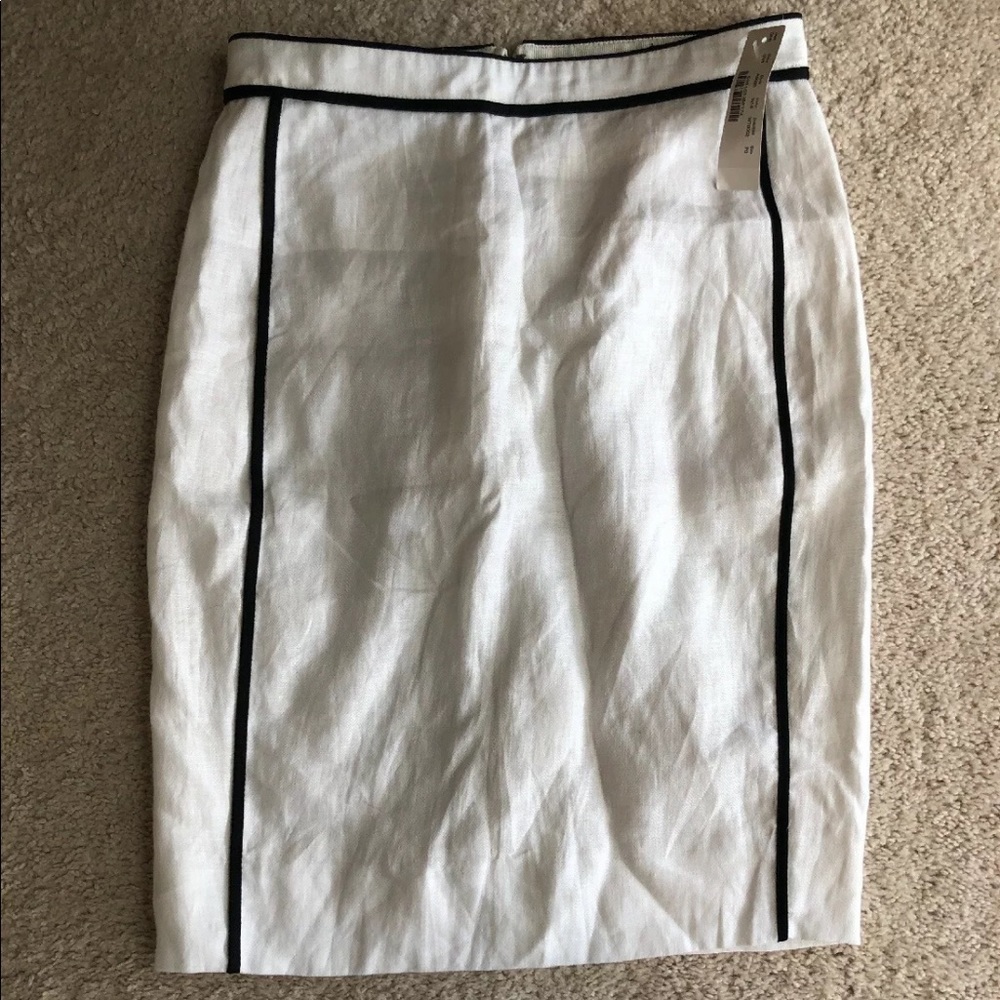 New  J.Crew 100% Linen 0P Black And White Skirt